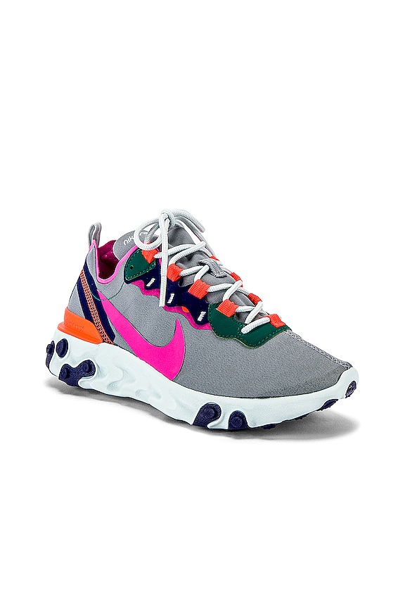view 2 of 6 Women's React Element 55 Sneaker in Grey, Fuchsia & Crimson