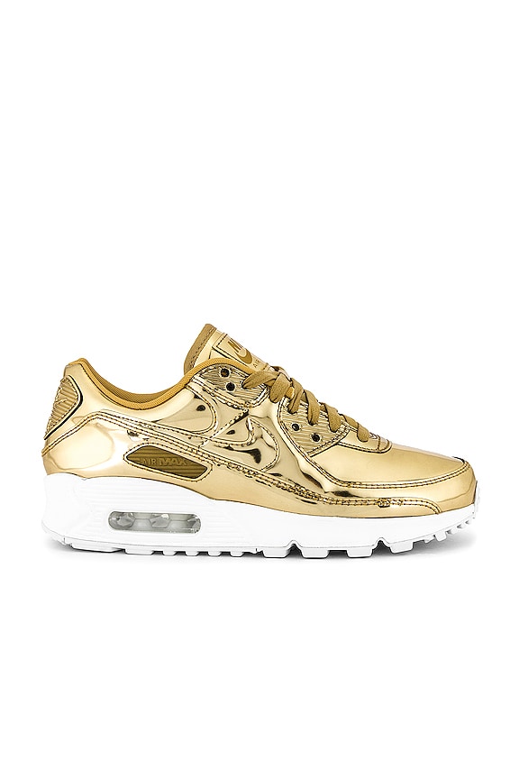 Nike Air Max 90 Liquid Metal Sneaker in Metallic Gold & Club Gold | REVOLVE