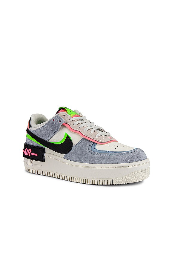view 2 of 6 Air Force 1 Shadow Sneaker in Black, Sunset Pulse, Lt Armory Blue & Electric Green