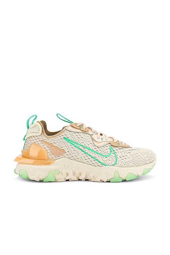 nike react vision trainers in beige and green glow