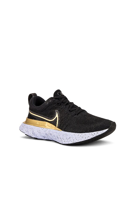 view 2 of 6 React Infinity Run Flyknit 2 Sneaker in Black, Metallic Gold, Ghost, & Dark Smoke