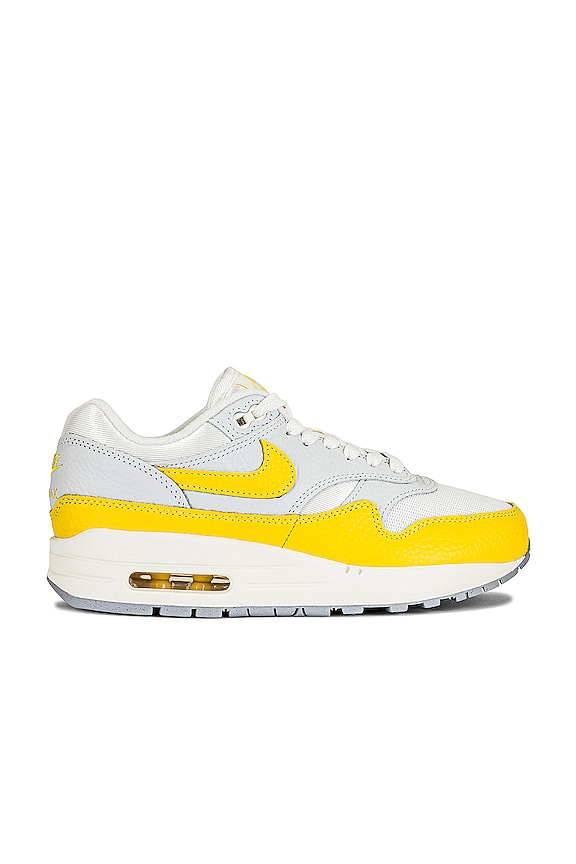 Nike Air Max 1 Sneaker in Photon Dust, Tour Yellow & Wolf Grey | REVOLVE