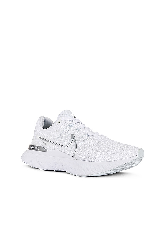 view 2 of 6 React Infinity Run Flyknit in White & Metallic Silver