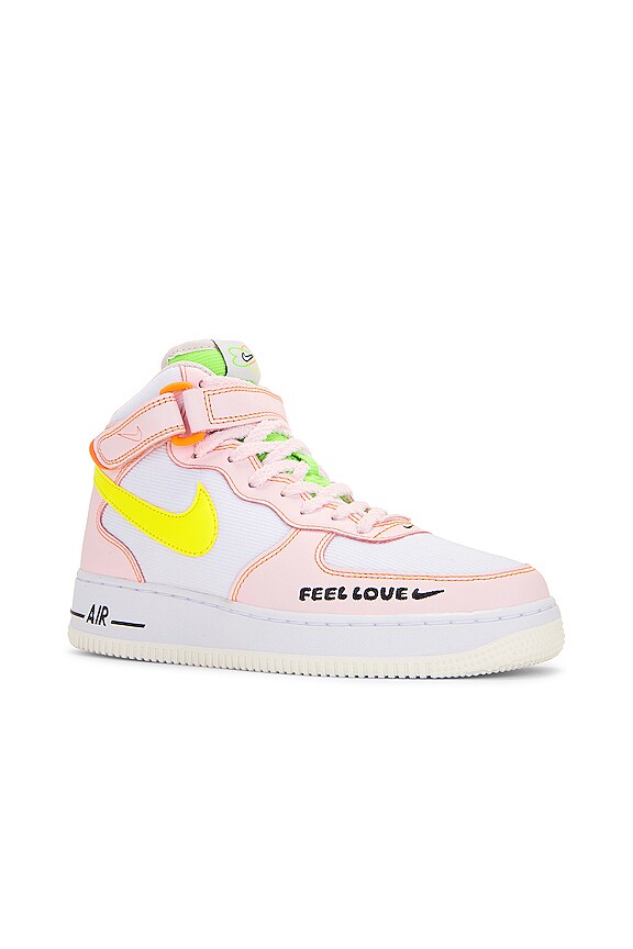 view 2 of 6 Air Force 1 '07 Mid Sneaker in White, Opti Yellow, & Pearl Pink