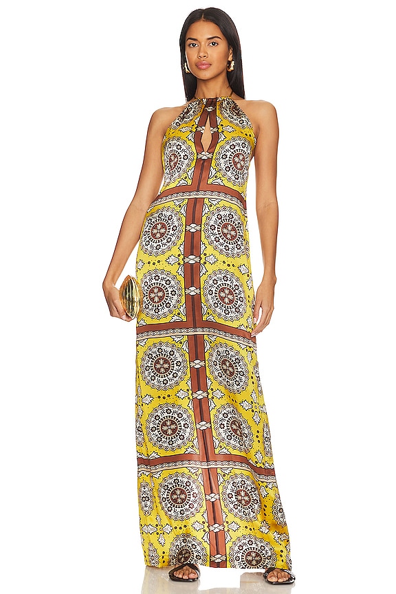 view 1 of 3 Rigel Scarf Dress in Scarf Print Yellow
