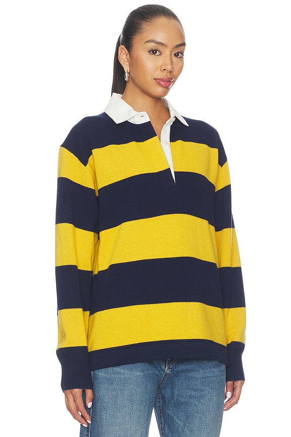 view 2 of 4 Rashida Rugby Sweater in Navy & Amber Stripe