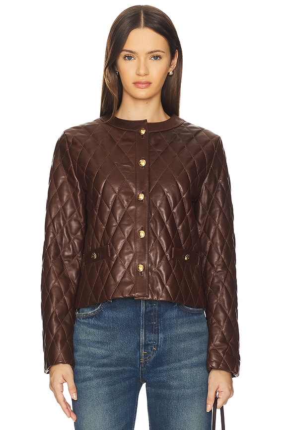 view 1 of 4 Amy Leather Jacket in Bordeaux in Chocolate Brown