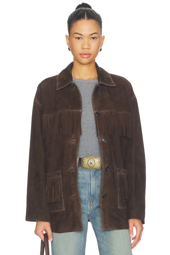 view 1 of 5 Foudre Fringes Suede Jacket in Dark Brown