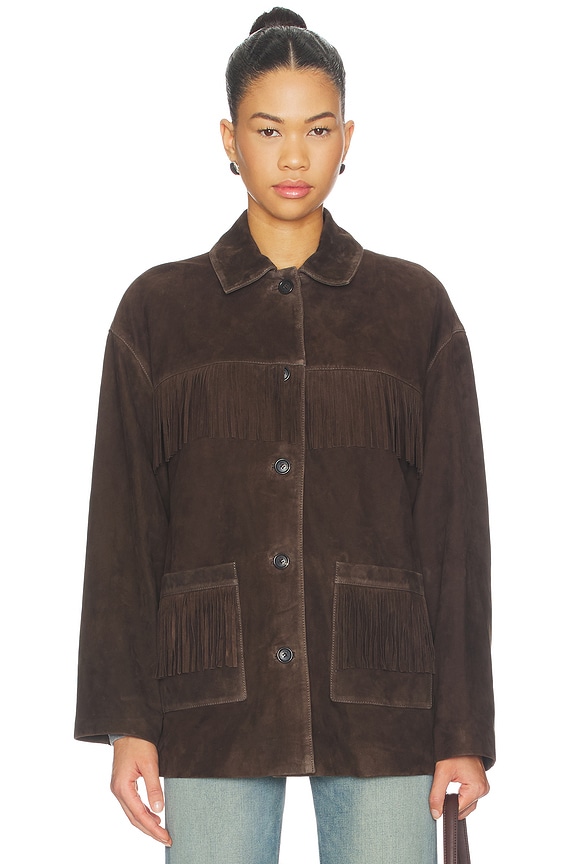 view 2 of 5 Foudre Fringes Suede Jacket in Dark Brown