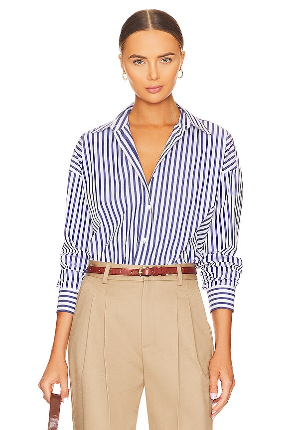 NILI LOTAN Mael Oversized Shirt in Large Dark Navy & White Stripes ...