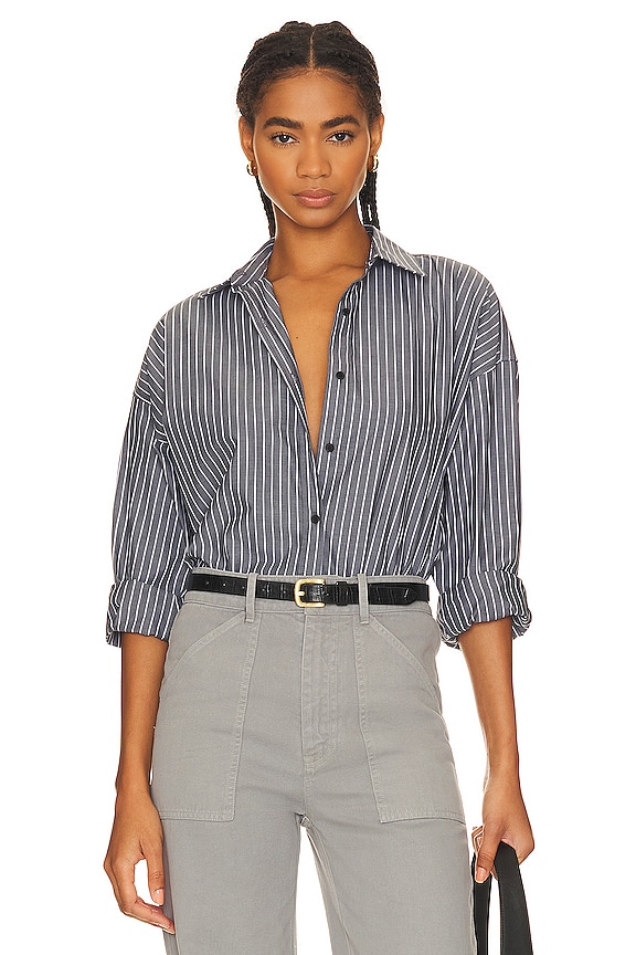 NILI LOTAN Mael Oversized Shirt in Black & White Stripe | REVOLVE