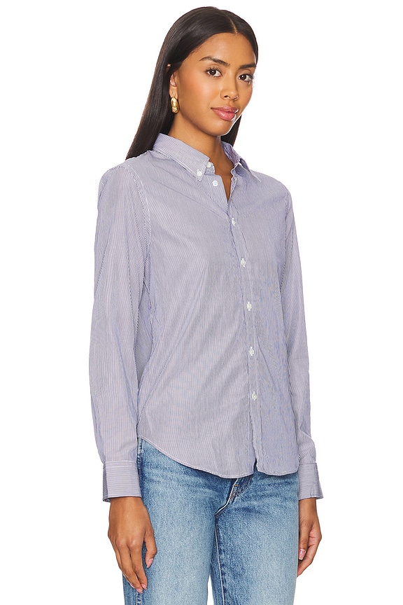 view 2 of 5 Dyllan Shrunken Shirt in Navy Stripes in Mini Navy Stripes