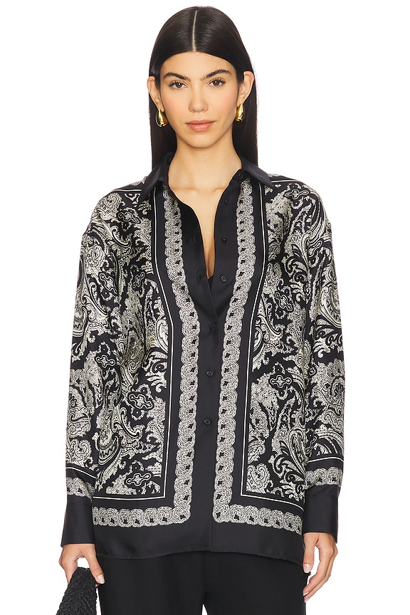 view 2 of 7 Alfie Printed Shirt in Black & Ivory Paisley Scarf