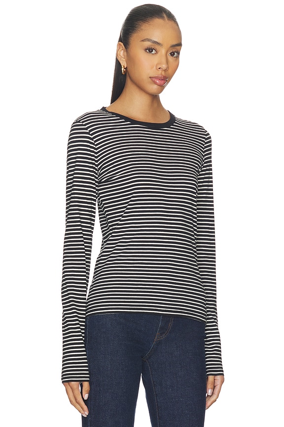 view 2 of 5 CAMISETA MANGA LARGA SIMONE in Black & Ivory Stripe