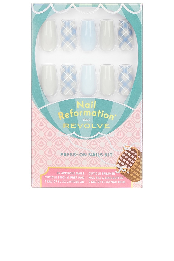 view 1 of 7 UNHAS POSTIÇAS CLOUD PLAID PRESS ON NAILS in 