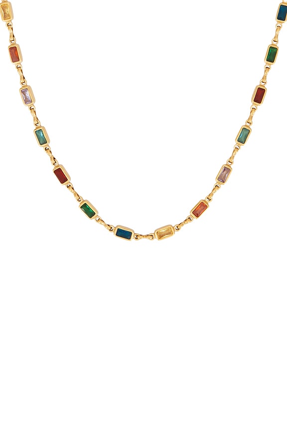 view 2 of 3 Rectangle Tennis Necklace in Multicolor & Gold