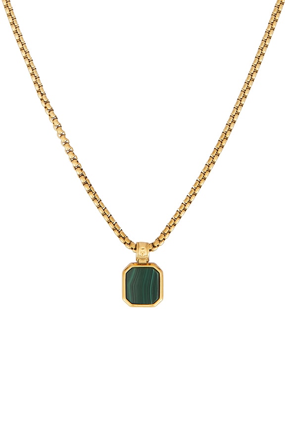 view 2 of 3 Square Malachite Pendant Necklace in Gold & Green