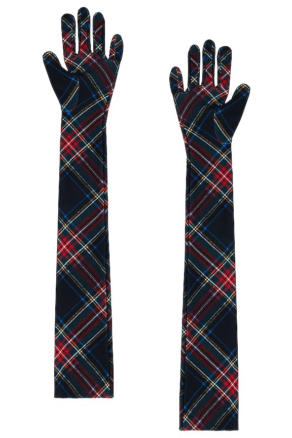 view 2 of 2 Long Gloves in Black Tartan