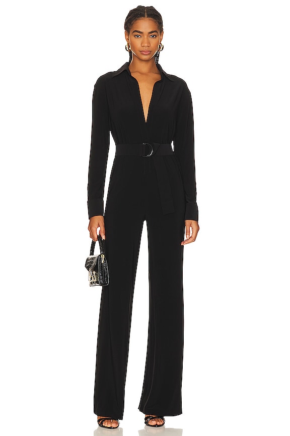 Norma Kamali Shirt Straight Leg Jumpsuit With Collar Stand in Black ...