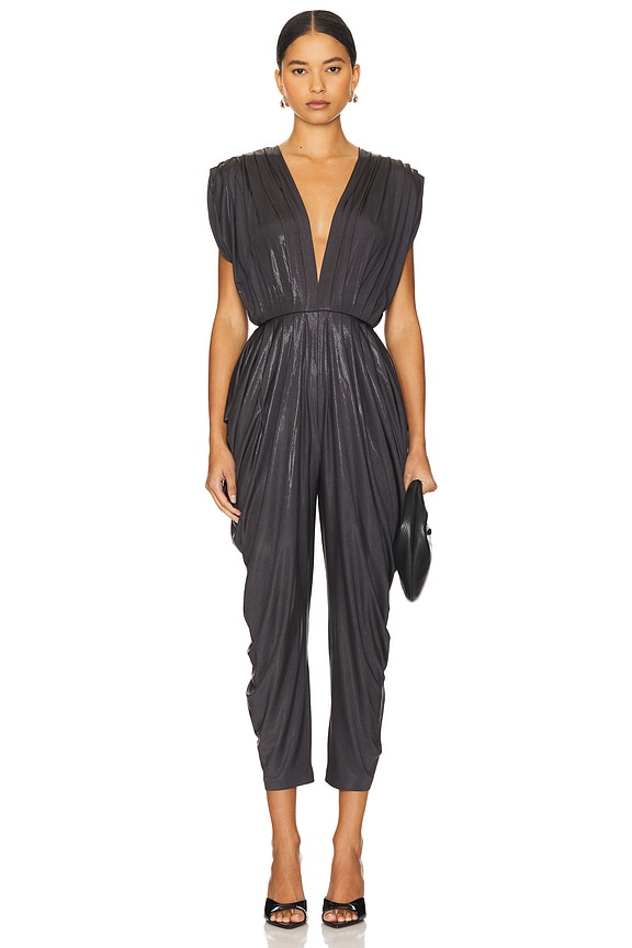 view 2 of 5 Square Sleeve Waterfall Jumpsuit in Charcoal