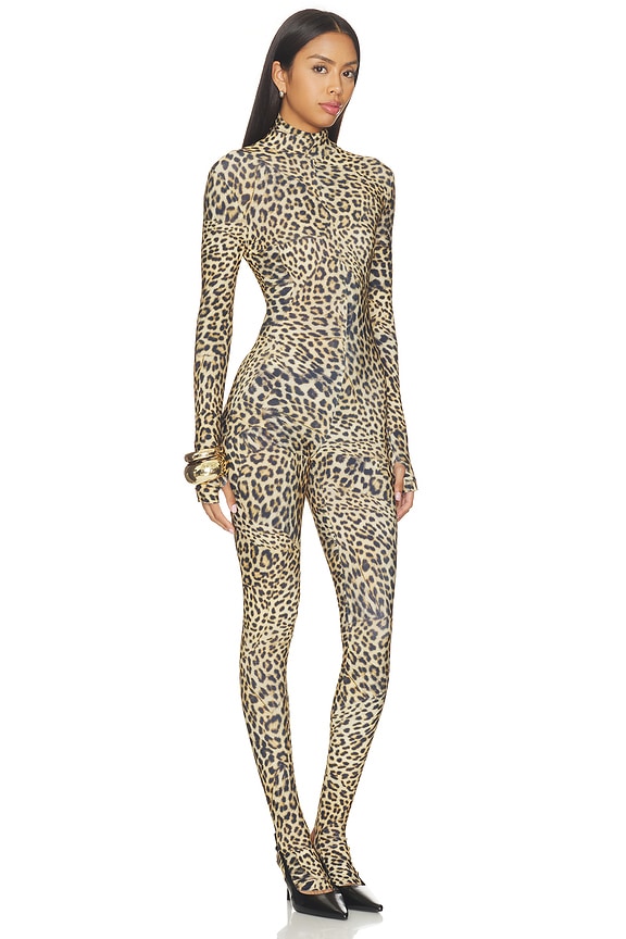 view 2 of 4 Long Sleeve Slim Fit Turtle Catsuit With Footie in Cheetah Patch