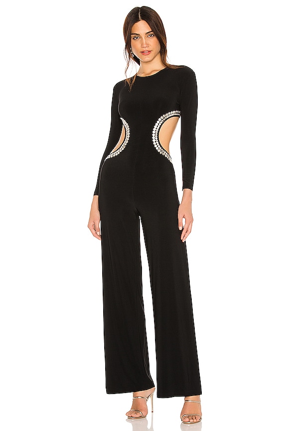 view 1 of 4 Stud Long Sleeve Cut Out Jumpsuit in Black