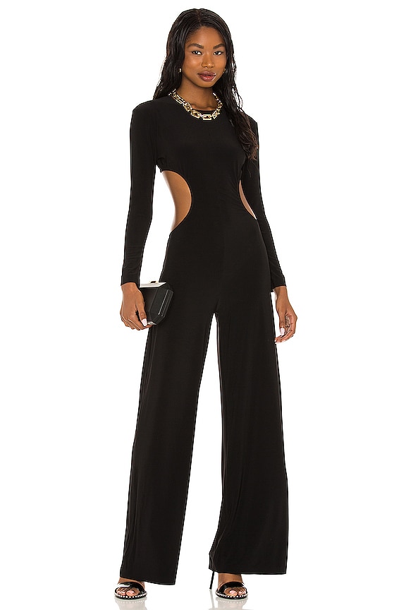 view 1 of 3 Long Sleeve Side Cut Out Jumpsuit in Black