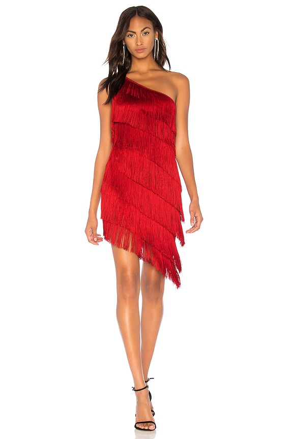 view 1 of 3 Fringe One Shoulder Dress in Red