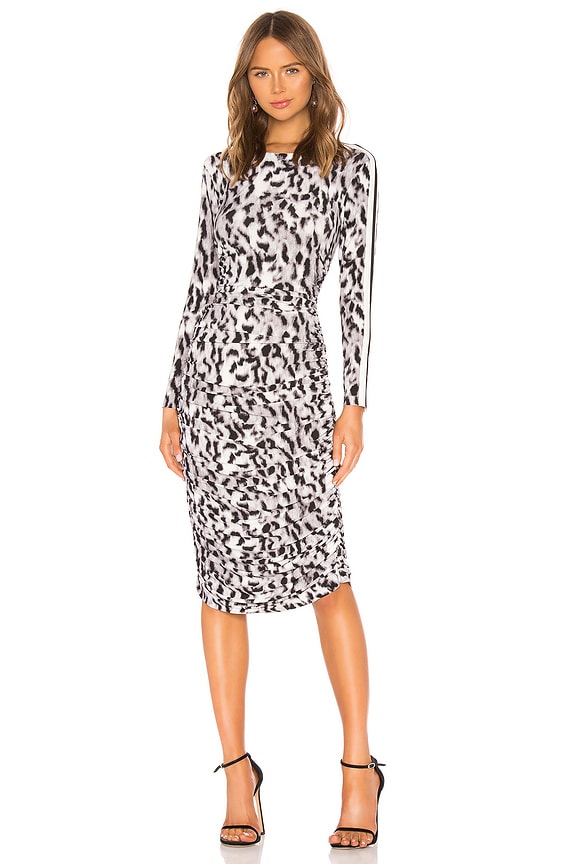 view 1 of 3 Side Stripe Long Sleeve Shirred Dress in Abstract Leopard & Engineered Stripe