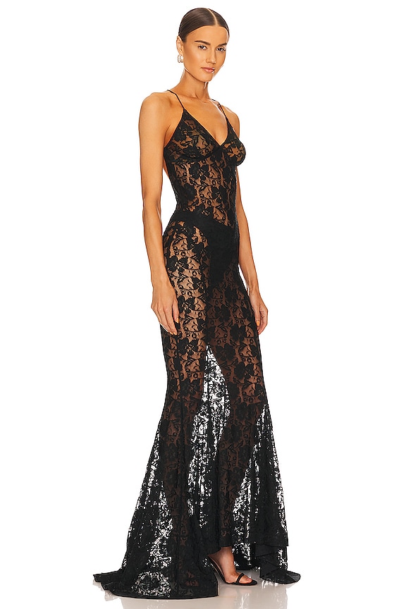 view 2 of 3 ROBE DE SOIRÉE MERMAID FISHTAIL in Black Peony