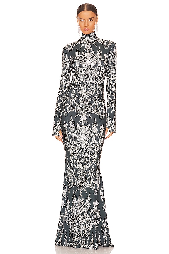 Norma Kamali Long Sleeve Turtle Fishtail Gown in Dark Jewels | REVOLVE