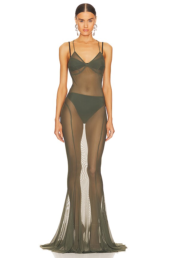 view 2 of 4 Low Back Slip Fishtail Gown in Celadon