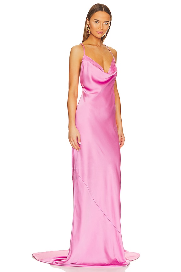 view 2 of 3 Cross Back Bias Gown in Candy Pink