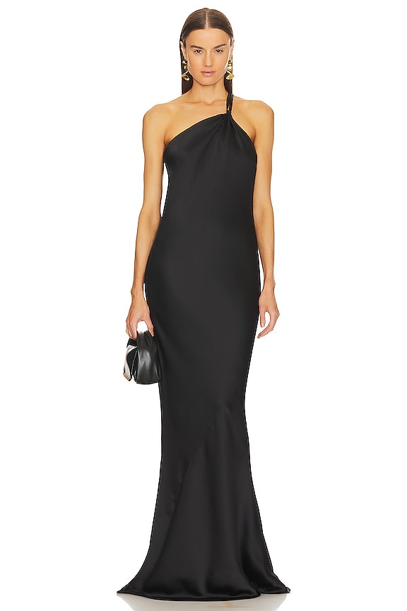 view 2 of 4 One Shoulder Bias Gown in Black