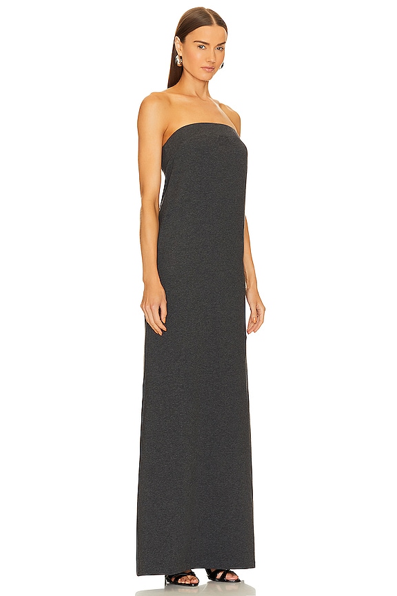 view 2 of 3 Strapless Tailored Terry Side Slit Gown in Dark Heather Grey