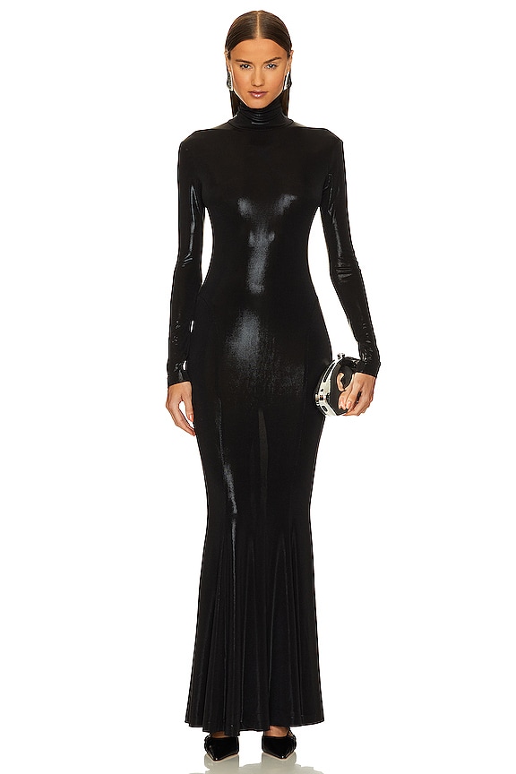 Norma Kamali Long Sleeve Turtle Fishtail Gown in Black | REVOLVE