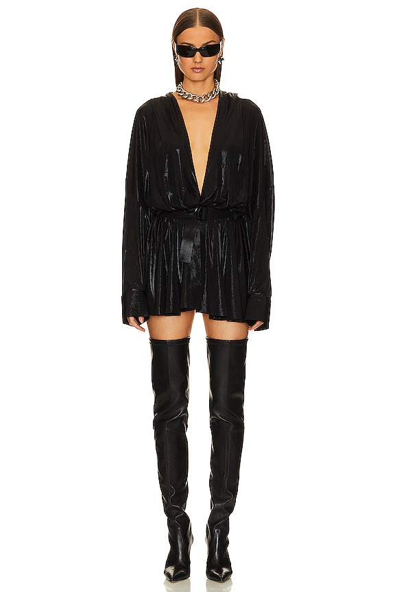 view 2 of 4 VESTIDO CAMISERO CORTO ACAMPANADO HOODED SUPER OVERSIZED in Black