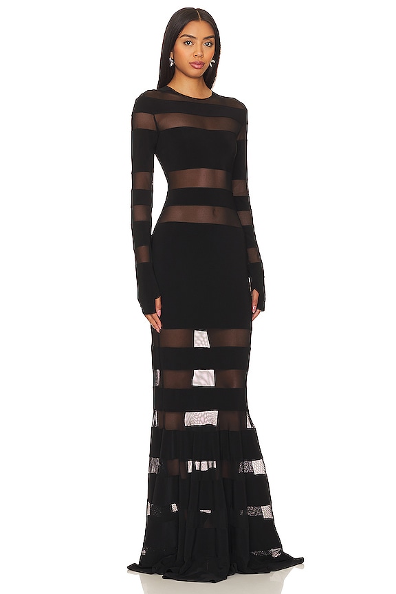view 2 of 3 Spliced Dress Fishtail Gown in Black & Black Mesh