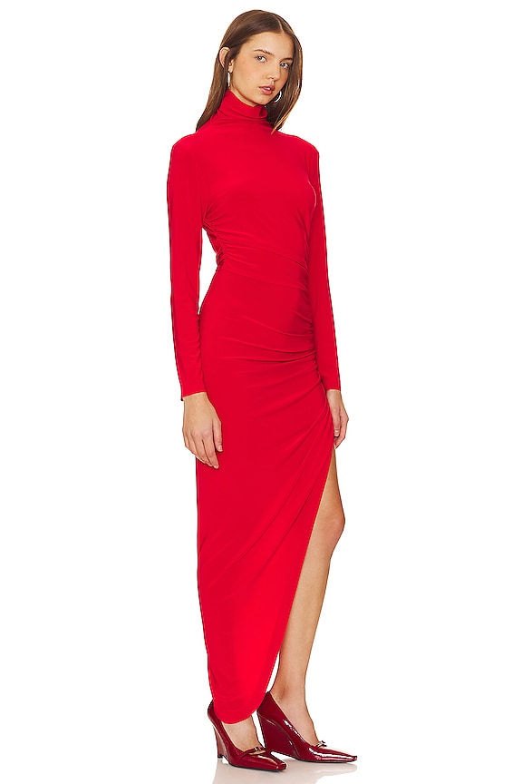view 2 of 3 ВЕЧЕРНЕЕ ПЛАТЬЕ С ДЛИННЫМ РУКАВОМ, ВЫСОКИМ ВОРОТНИКОМ И ДРАПИРОВКОЙ СБОКУ in Tiger Red