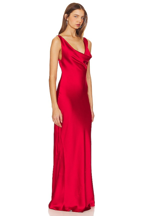 view 2 of 3 Deep Drape Neck Gown in Tiger Red