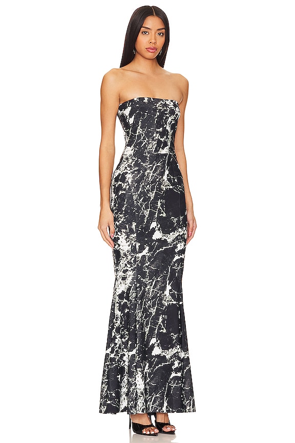 view 2 of 3 Strapless Fishtail Gown in Black Marble