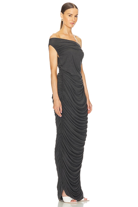 view 2 of 3 Drop Shoulder Side Shirred Gown in Dark Grey