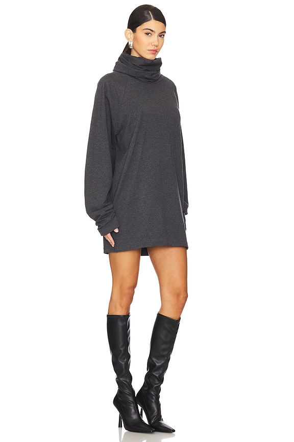 view 2 of 4 Oversized Raglan Sleeve Turtleneck Mini Dress in Dark Heather Grey