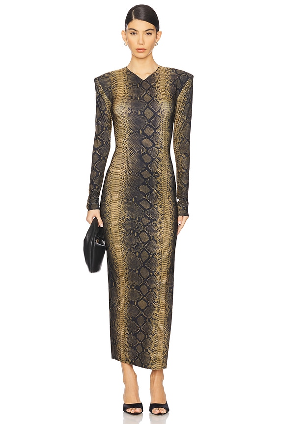 view 2 of 4 Long Sleeve Shoulder Pad Side Slit Gown in Python