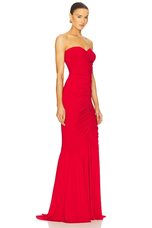 view 2 of 3 x REVOLVE Strapless Shirred Front Fishtail Gown in Tiger Red