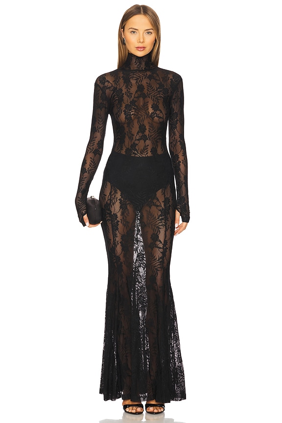 view 1 of 3 Long Sleeve Turtle Fishtail Gown in Black