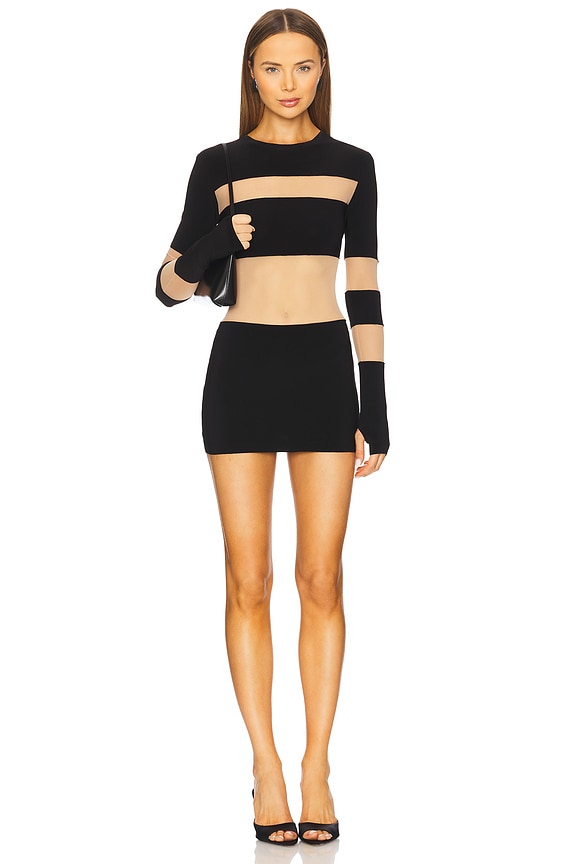 view 1 of 3 Spliced Insert Pickleball Dress in Black & Nude Mesh