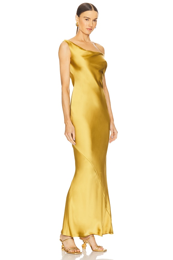 view 2 of 3 Maria Drop Shoulder Gown in Asparagus