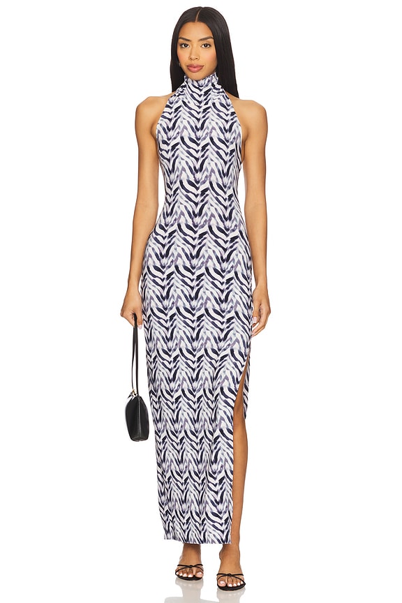 view 2 of 4 x REVOLVE Halter Turtle Side Slit Gown in Chevron Zebra