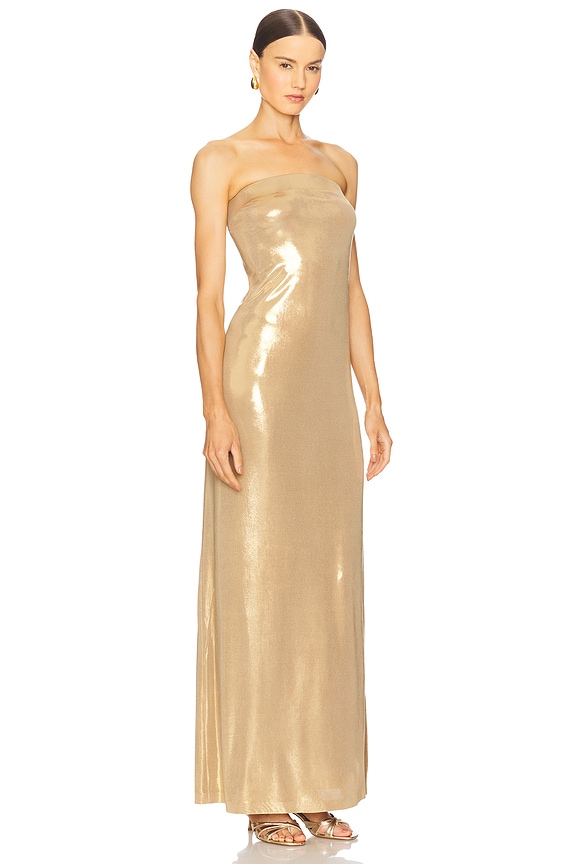 view 2 of 3 VESTIDO AJUSTADO STRAPLESS CON ABERTURA LATERAL in Gold